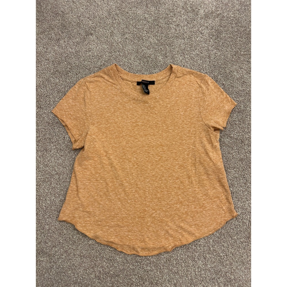 Forever 21 T-Shirt Womens Small Yellow Excellent Short Sleeve Curved Hem Tee